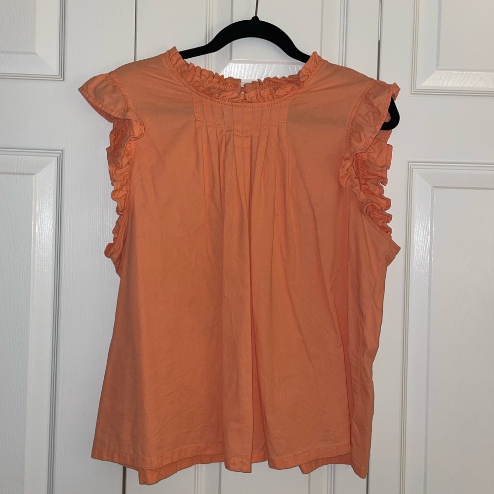 Universal Threads Ruffle Sleeve Pleated Top in Peach